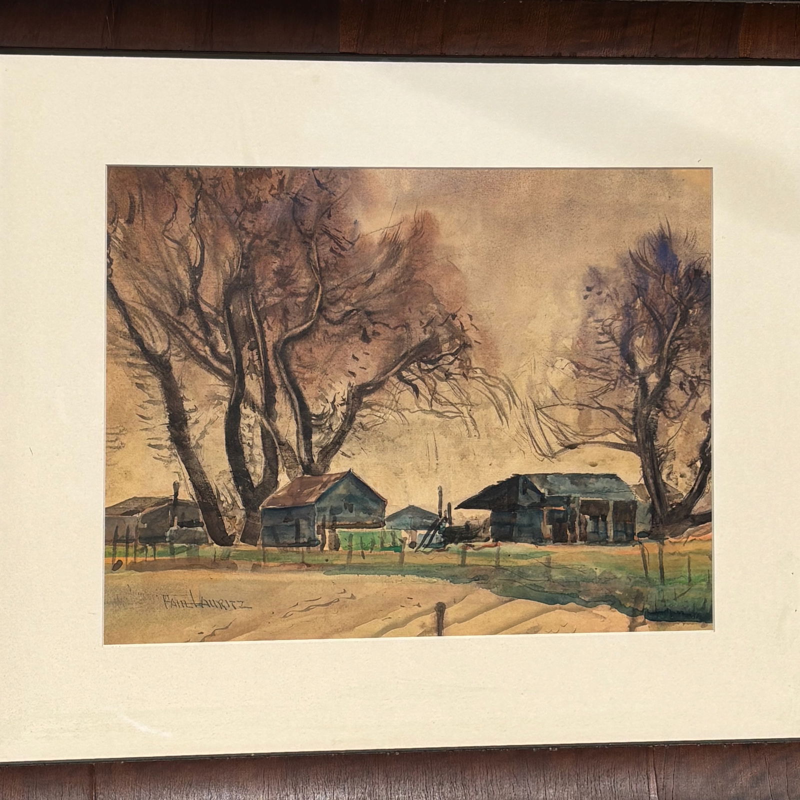 Paul Lauritz Original Watercolor - Rural Landscape With Bare Trees, Early-Mid 20th Century - 5