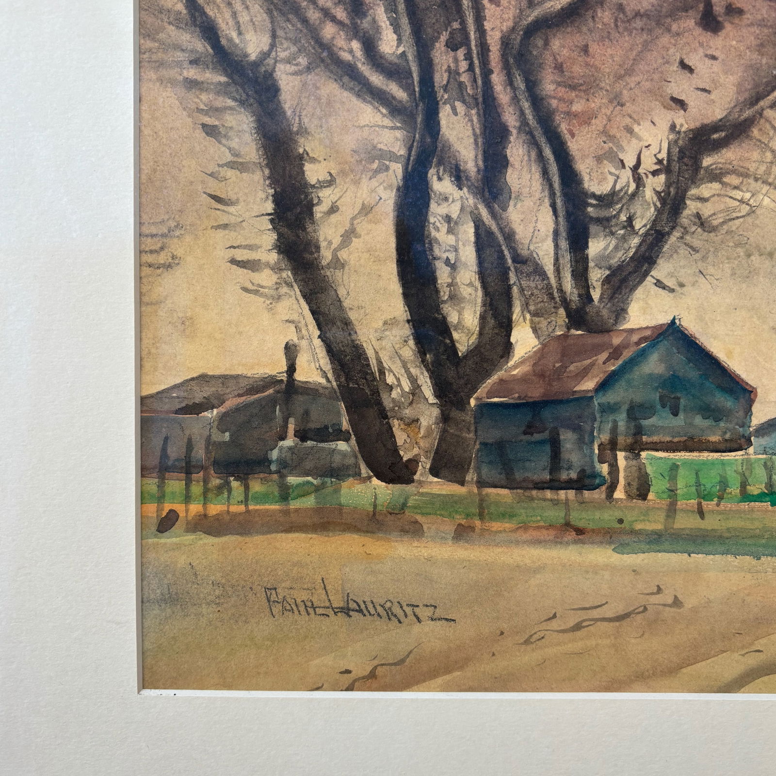Paul Lauritz Original Watercolor - Rural Landscape With Bare Trees, Early-Mid 20th Century - 6