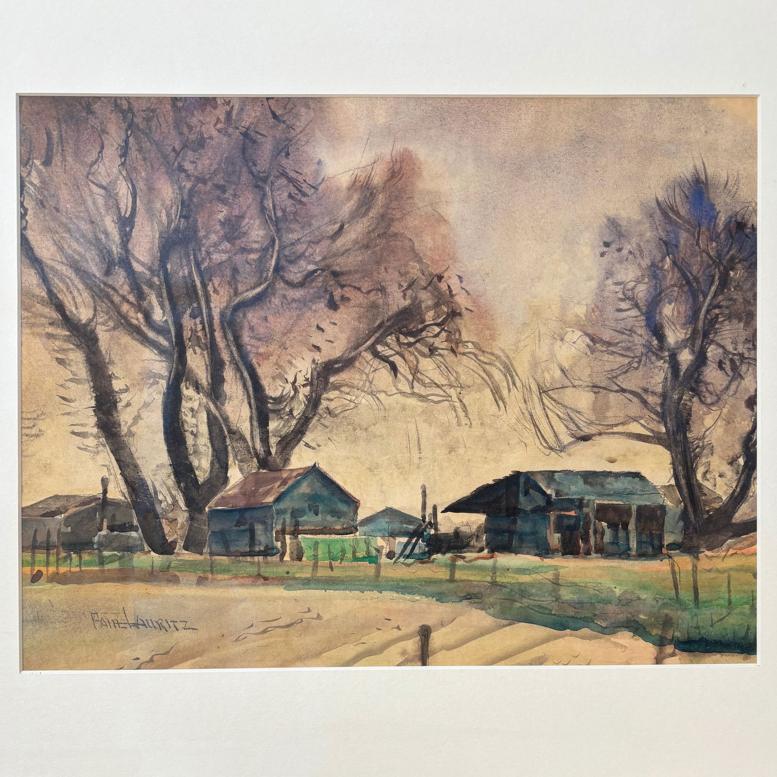 Paul Lauritz Original Watercolor - Rural Landscape With Bare Trees, Early-Mid 20th Century - 9