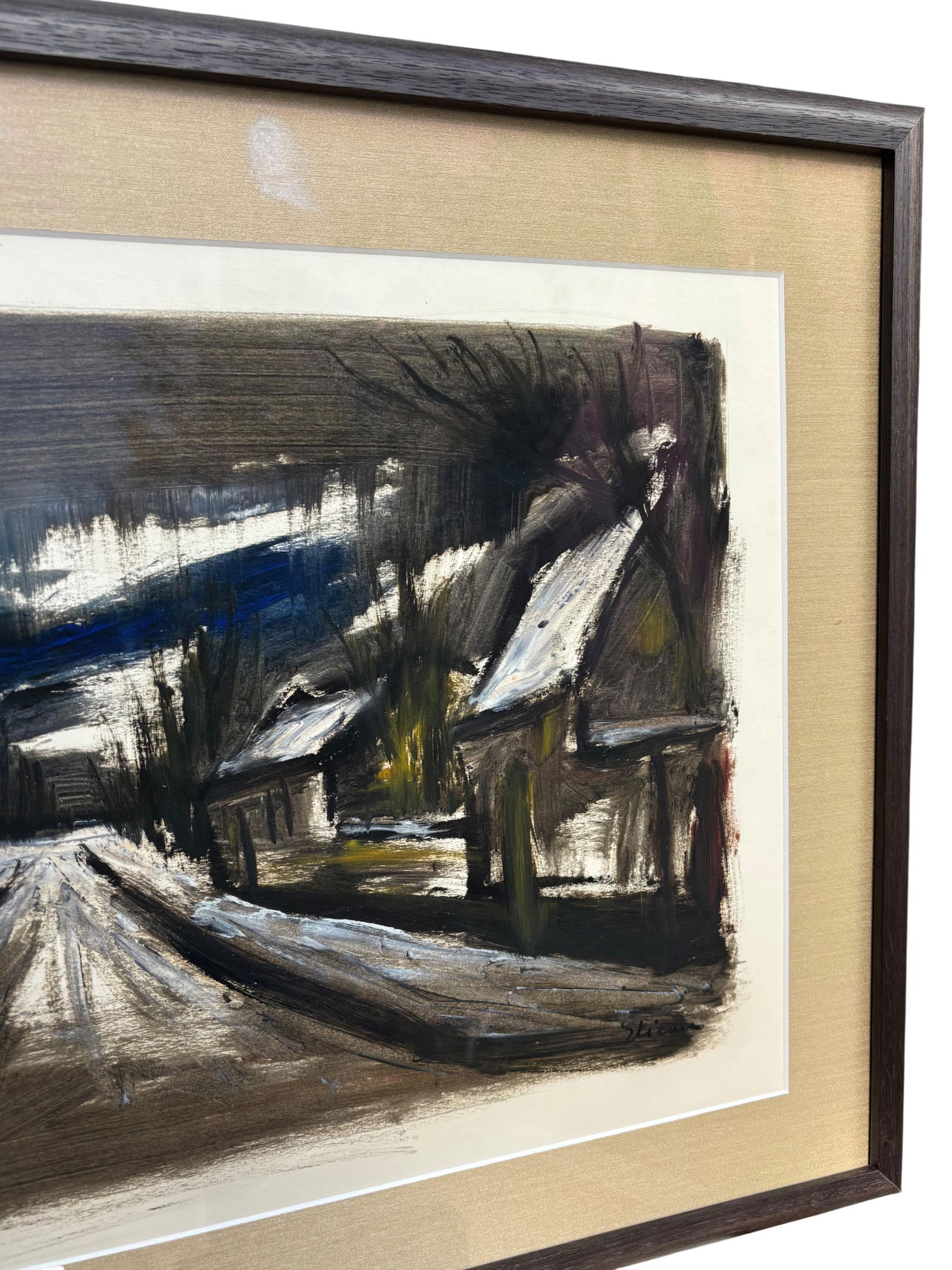Mid-Century Modern American Street Scene Oil Painting, Newly Framed in Museum Glass & Walnut Frame, - 15