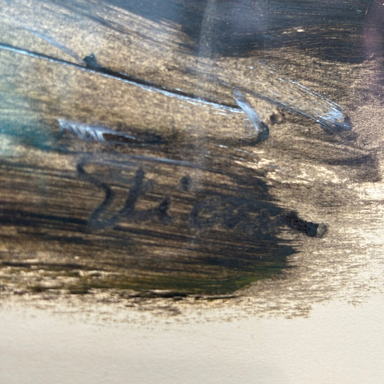 Mid-Century Modern American Street Scene Oil Painting, Newly Framed in Museum Glass & Walnut Frame, - 2