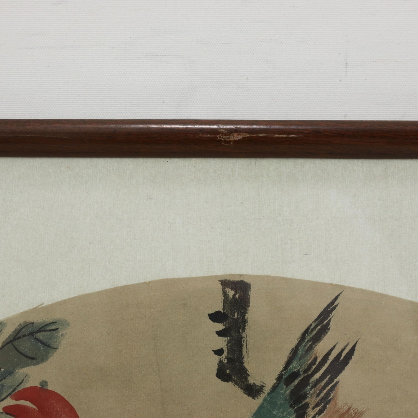 Vintage Chinese Fan Painting Birds and Persimmons Framed Ink and Color on Paper With Calligraphy - 8