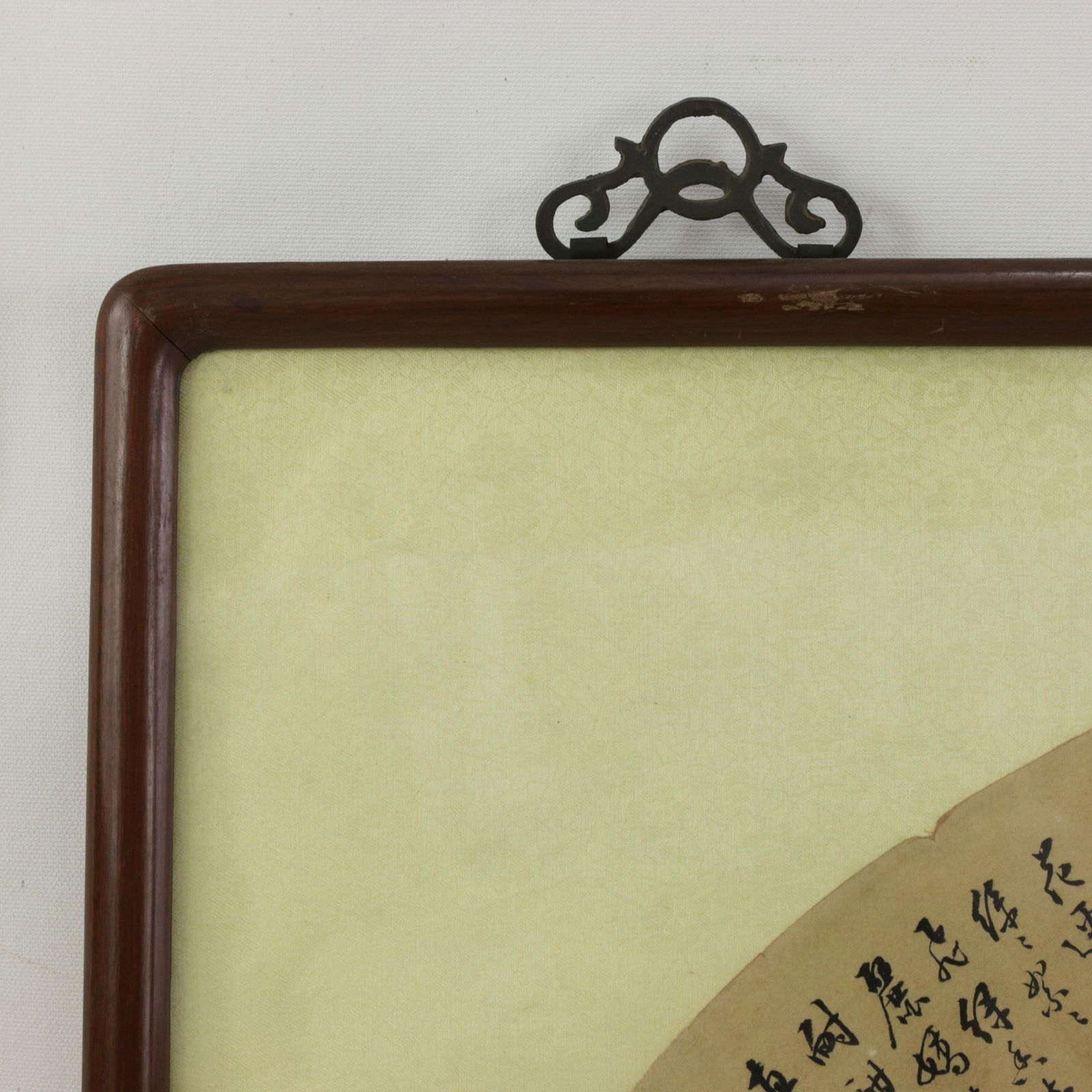 Vintage Chinese Fan Painting Pink and Purple Peony Flowers Framed Ink and Color on Paper With Callig - 7