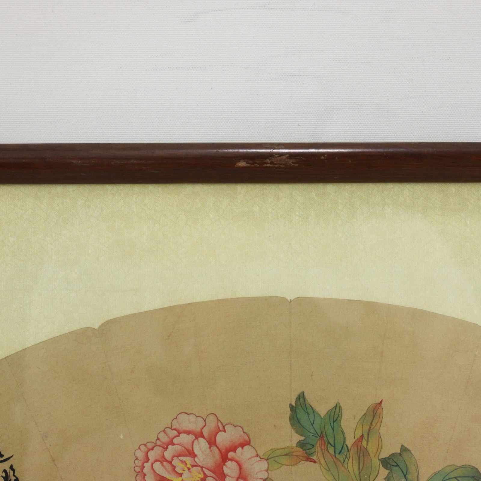 Vintage Chinese Fan Painting Pink and Purple Peony Flowers Framed Ink and Color on Paper With Callig - 8