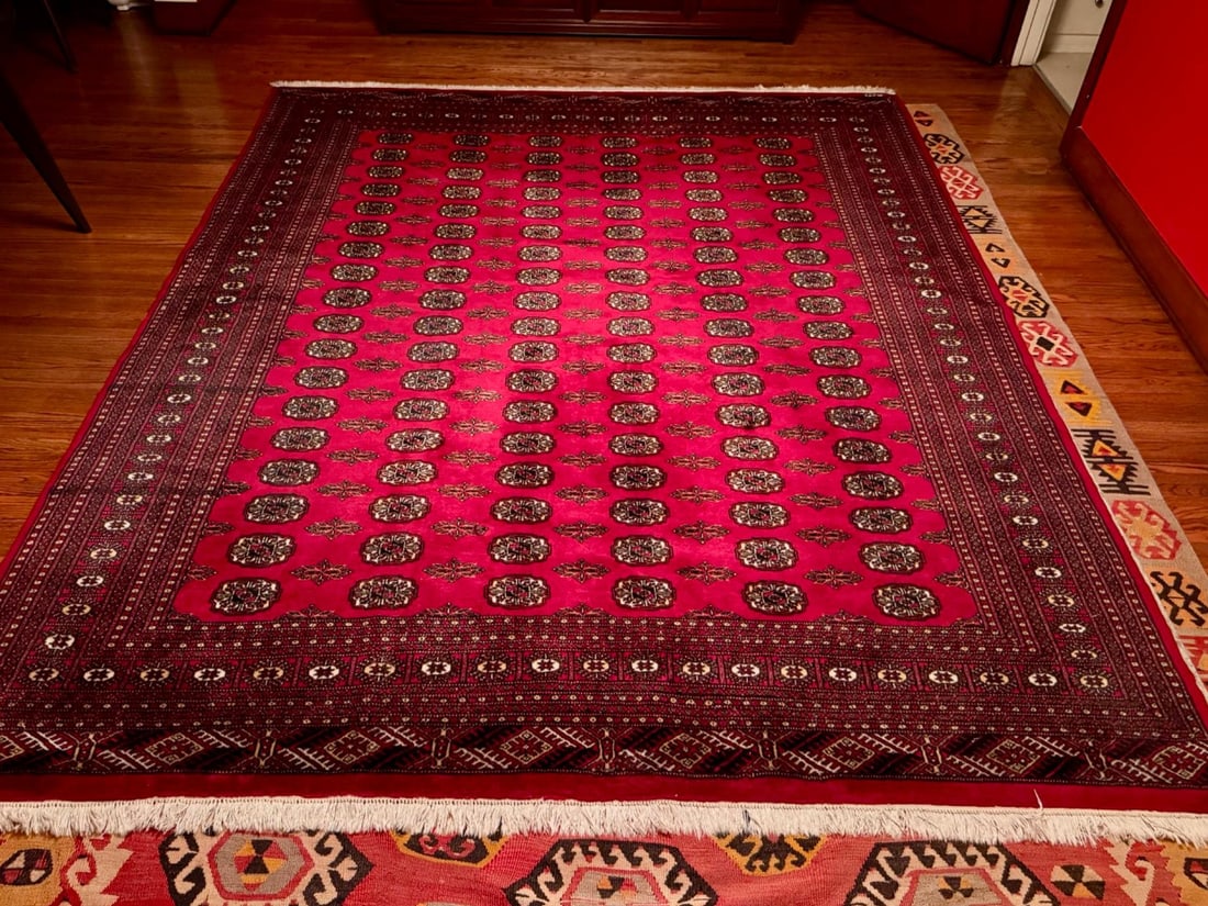 Hand-Knotted Persian Wool Rug 8'3" X 9'11" - Bokhara-Style Gul Pattern - 10