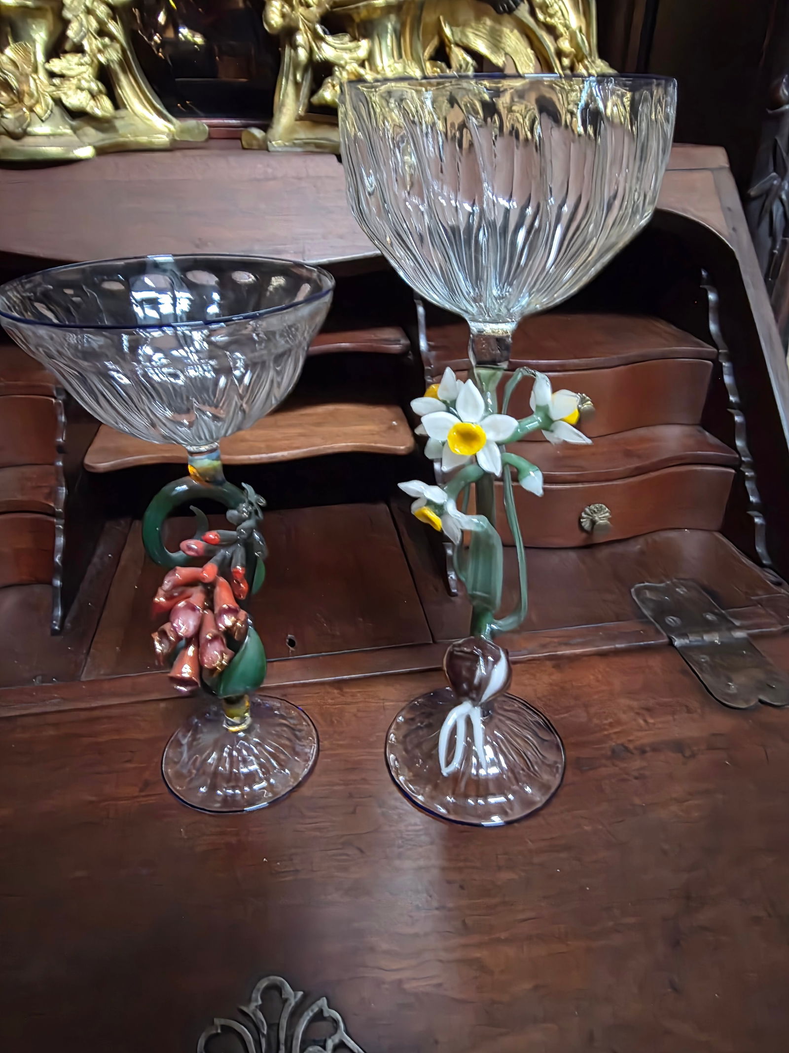 Two Janis Miltenberger Art Glass Flower Goblets - 2