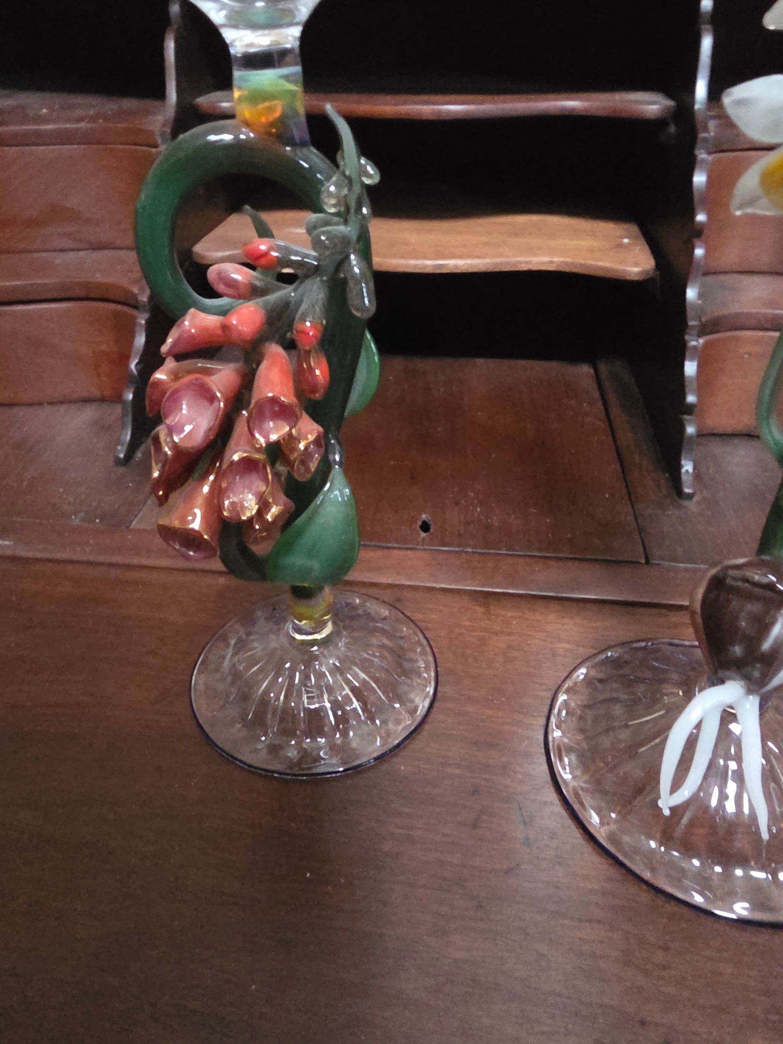 Two Janis Miltenberger Art Glass Flower Goblets - 4