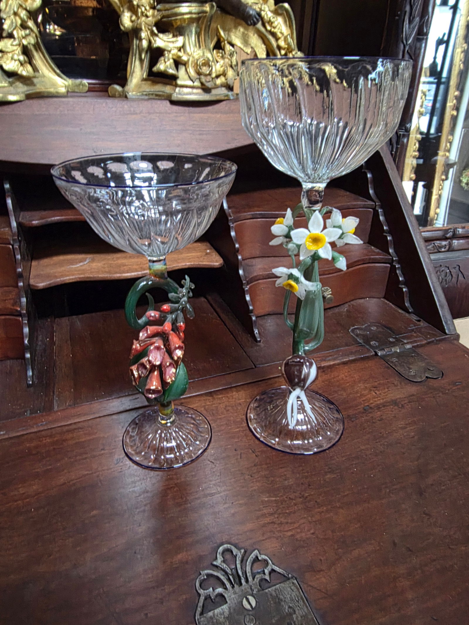 Two Janis Miltenberger Art Glass Flower Goblets - 5