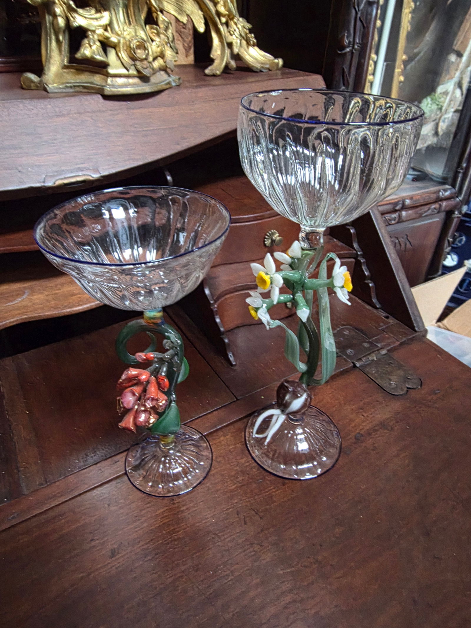 Two Janis Miltenberger Art Glass Flower Goblets - 8
