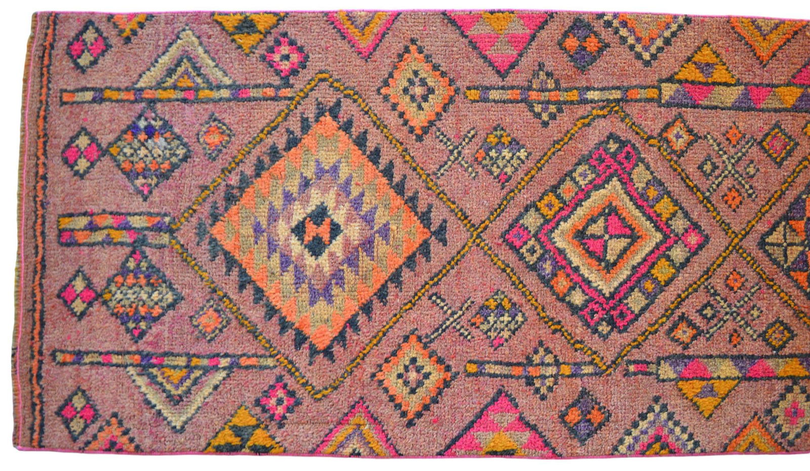 1950s Runner Rug Turkish Hand-Knotted Rug Pink Hallway Decor Kitchen Runner 3x11 Ft Approx - 10