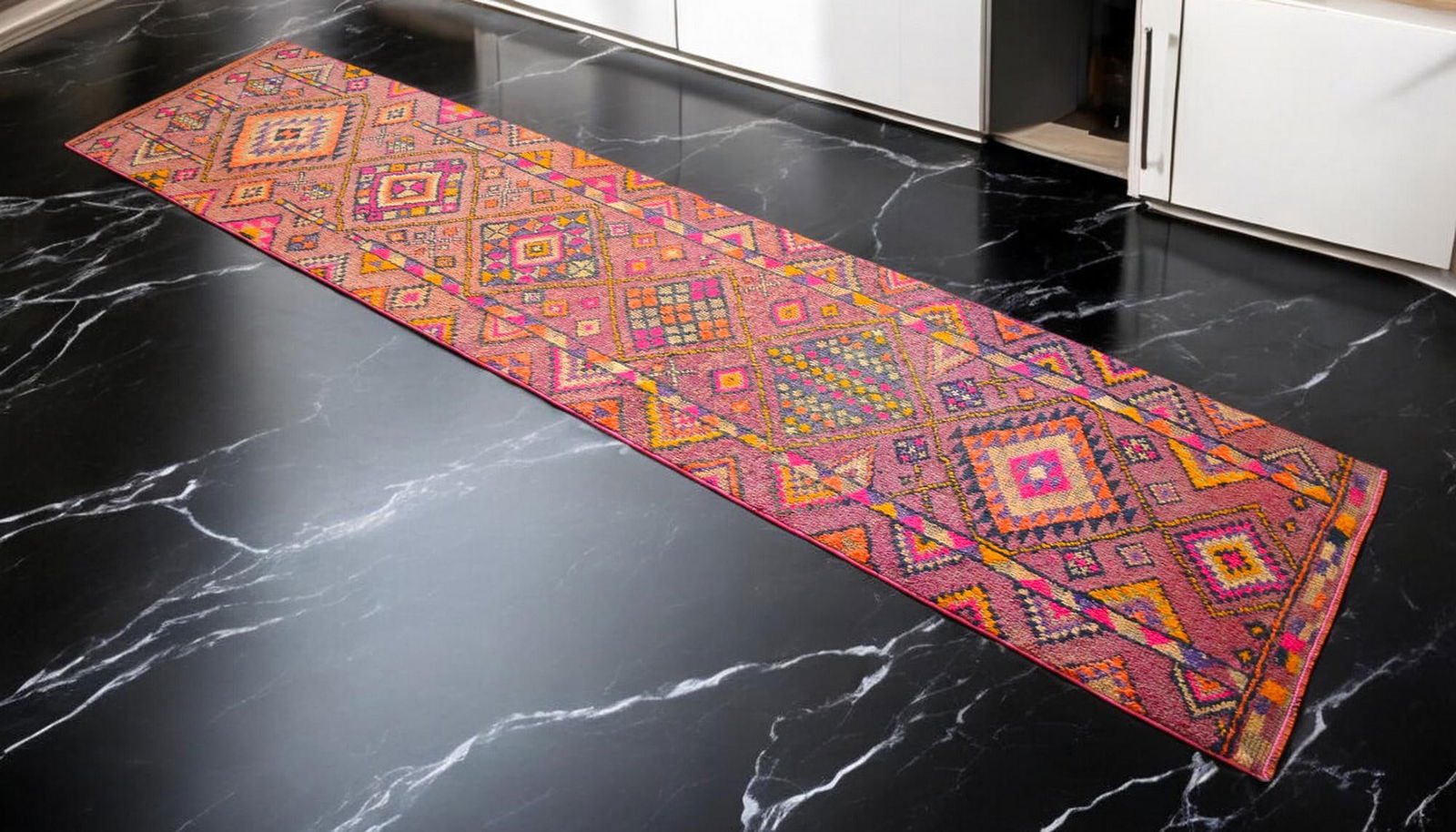 1950s Runner Rug Turkish Hand-Knotted Rug Pink Hallway Decor Kitchen Runner 3x11 Ft Approx - 4