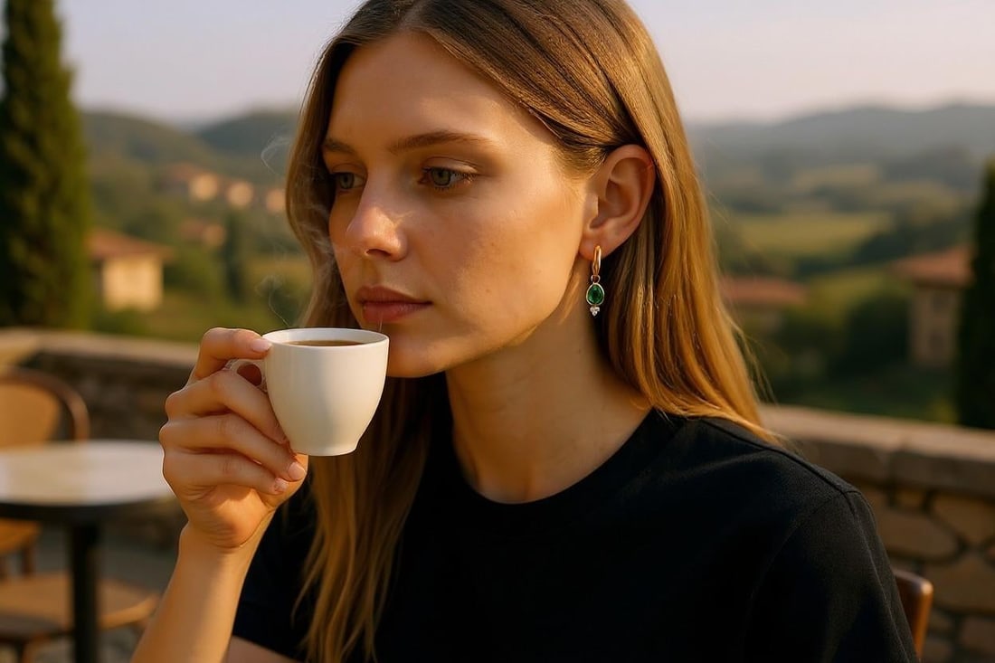 14k Yellow Gold Hoop Earrings With Pear-Shaped Emeralds and Diamond Accents, A Pair - 2