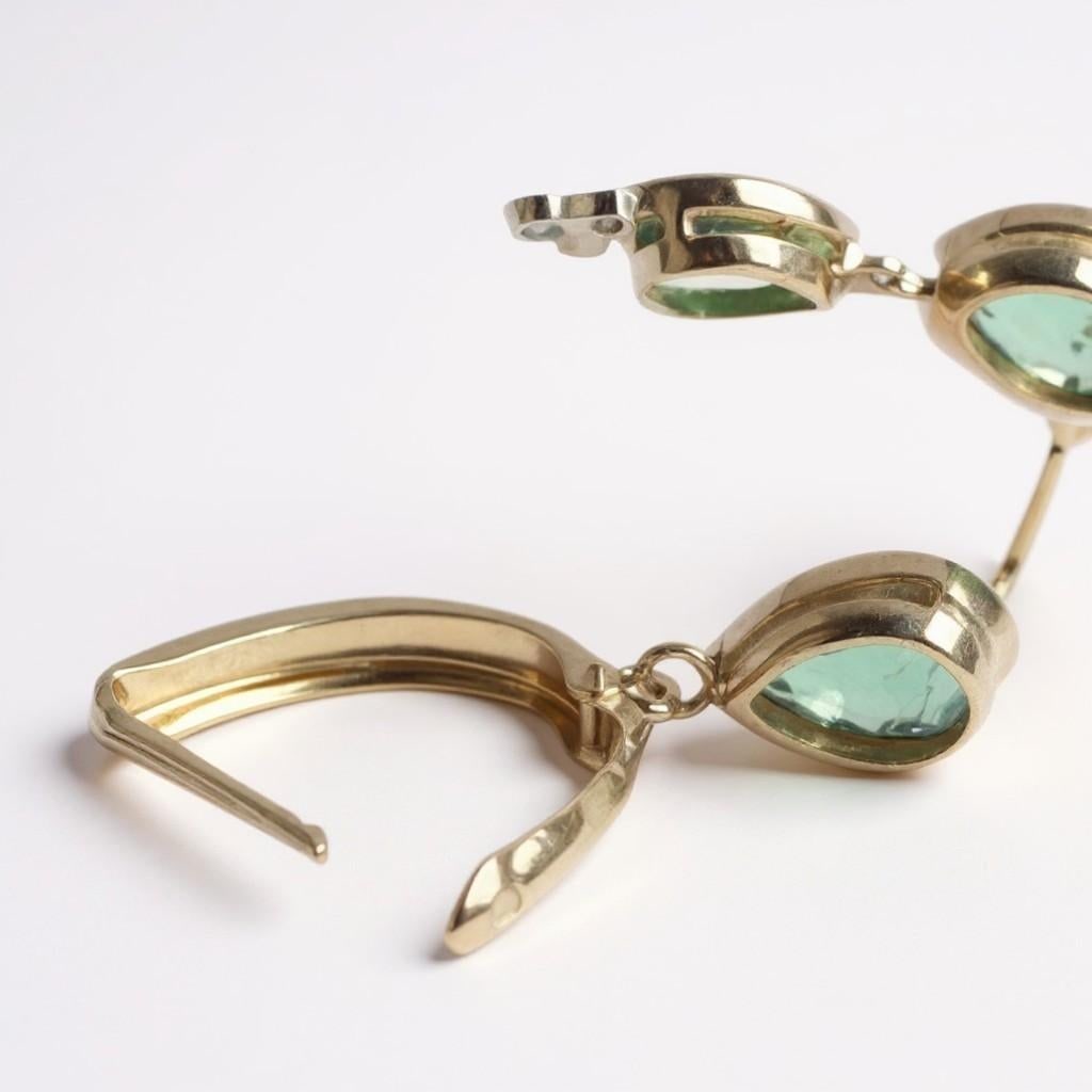 14k Yellow Gold Hoop Earrings With Pear-Shaped Emeralds and Diamond Accents, A Pair - 9