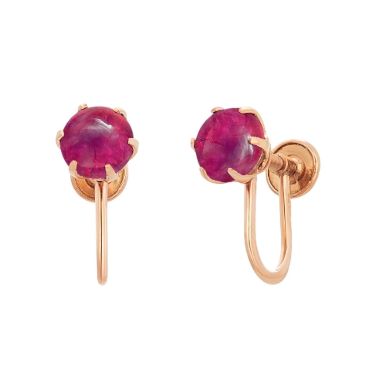Vintage 14k Yellow Gold Cabochon Ruby Screw-Back Earrings, A Pair - 7