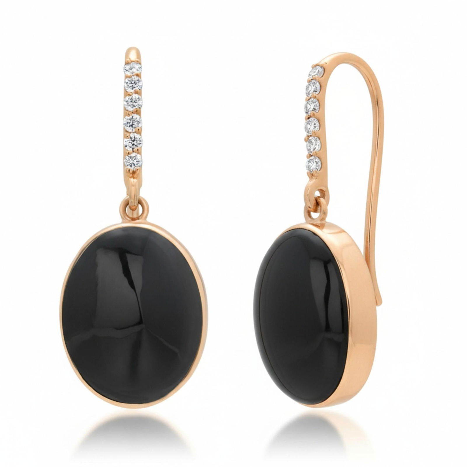 Bold 14k Yellow Gold Black Onyx 20 Carat Diamond Hoop Dangle 1.5 Inch Earrings, A Pair - 4