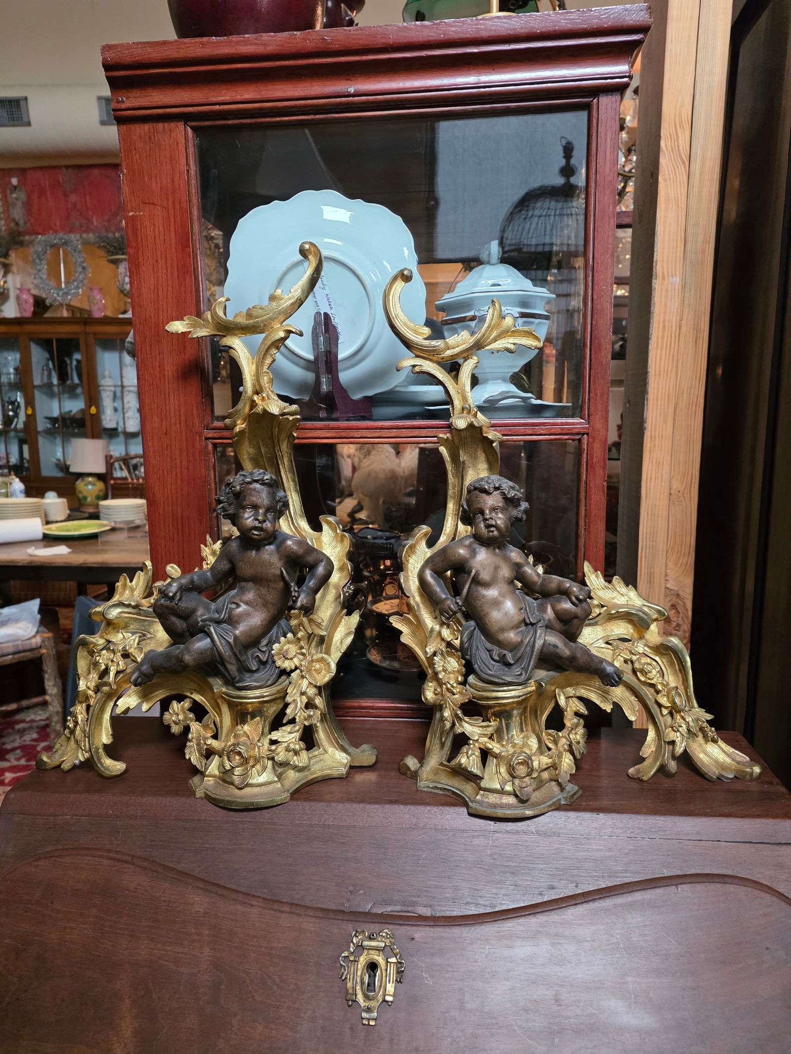 Antique French Chenets With Cherubs - 2