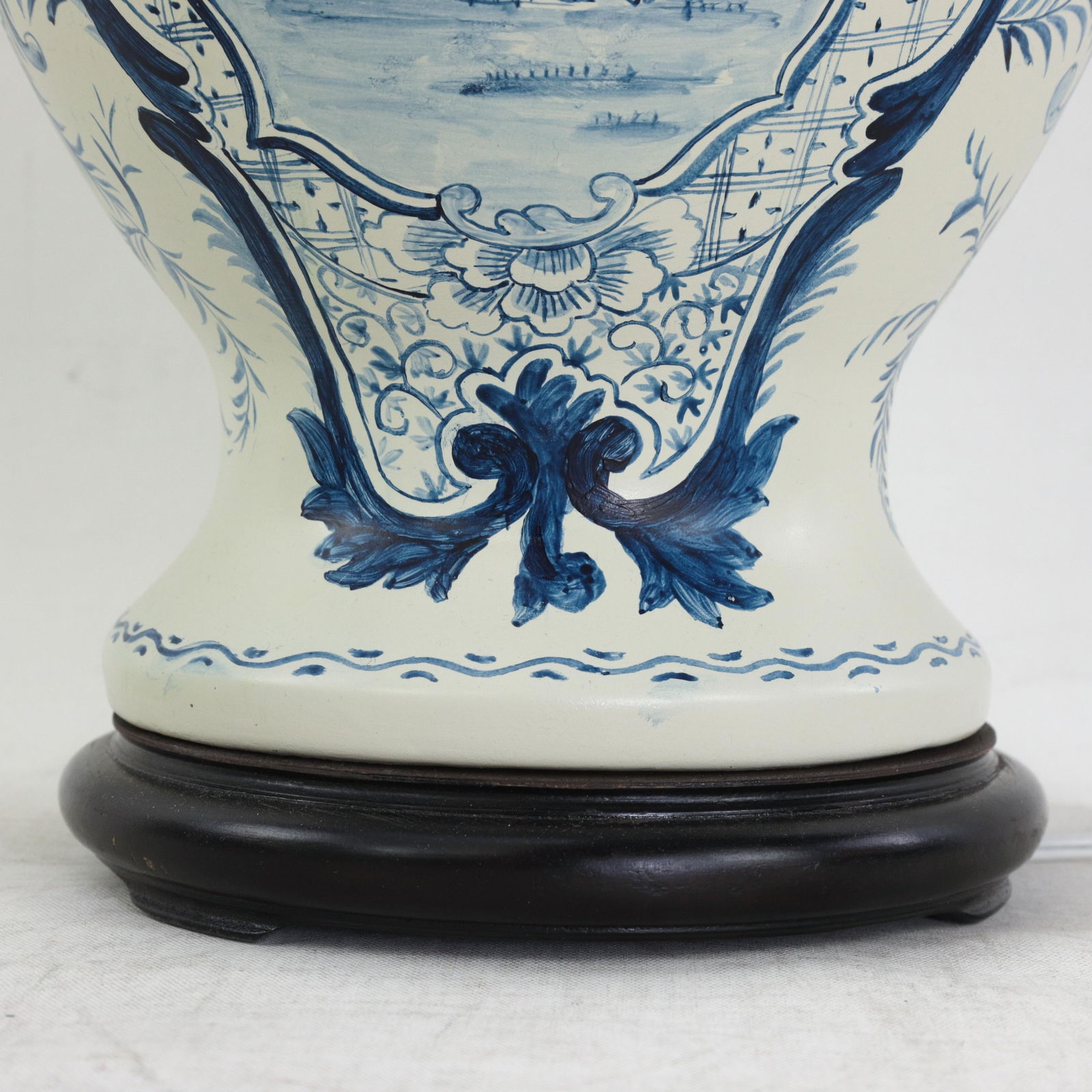 Pair of Vintage Hand Painted Blue and Cream Ceramic Ginger Jar Table Lamps With Deer and Floral Folk - 10