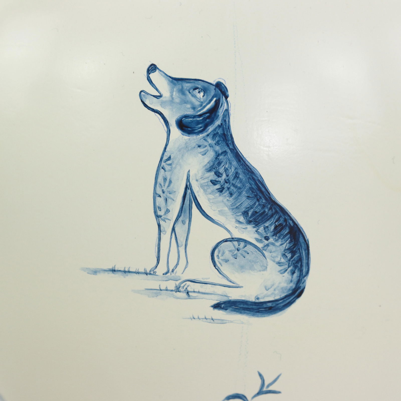 Pair of Vintage Hand Painted Blue and Cream Ceramic Ginger Jar Table Lamps With Deer and Floral Folk - 14