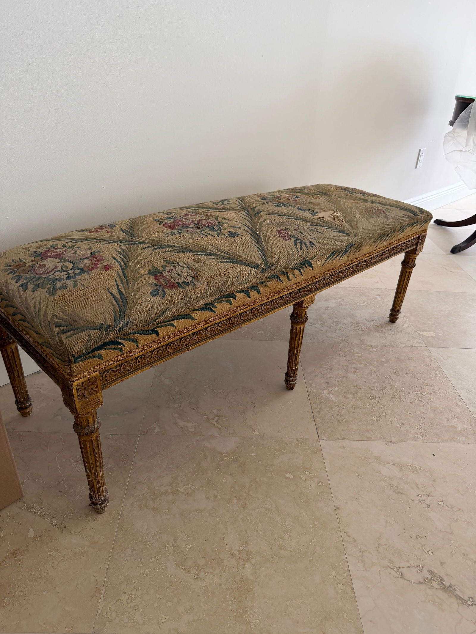 20th Century French Louis XVI–Style Giltwood Upholstered Bench - 2