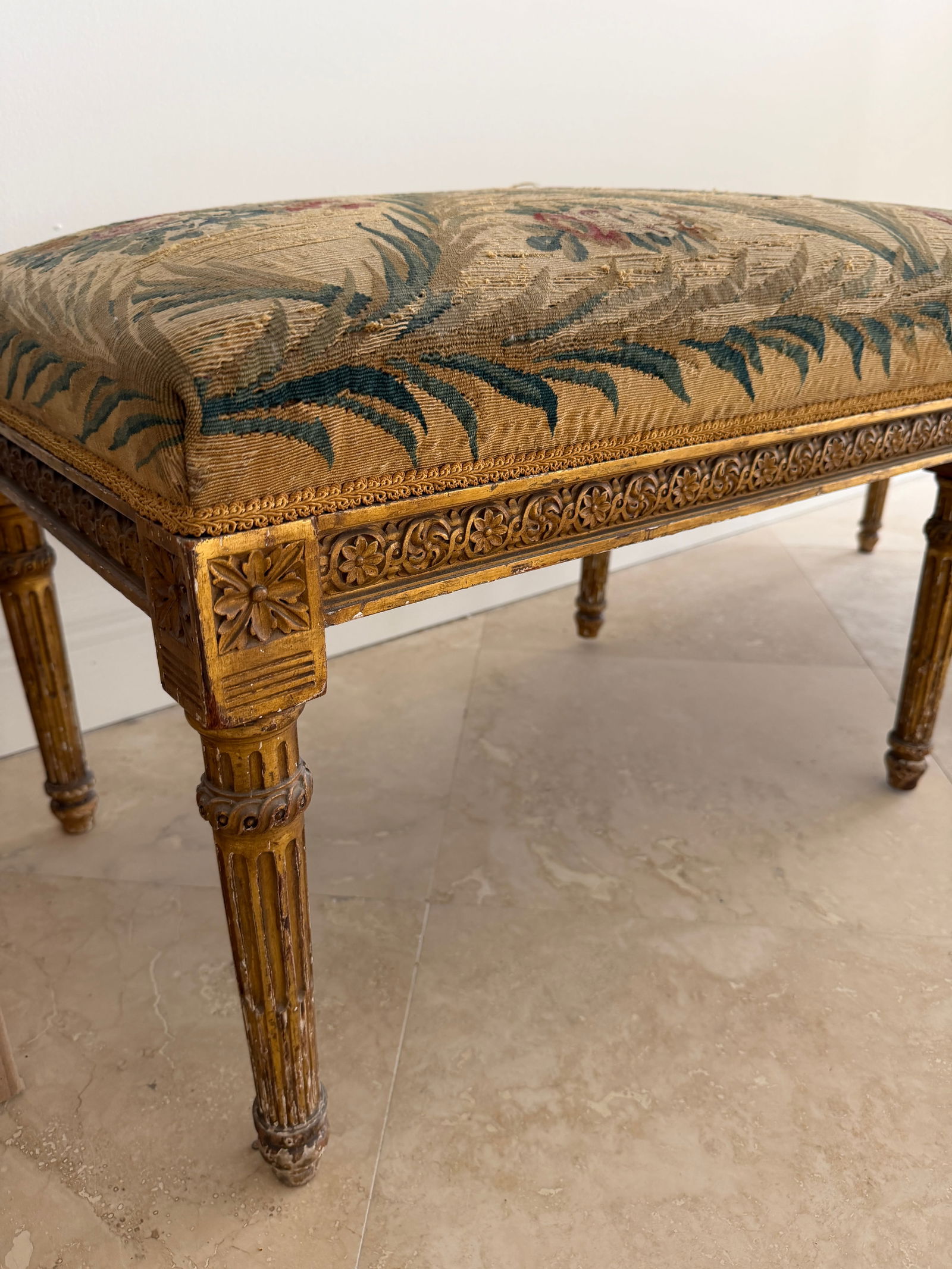 20th Century French Louis XVI–Style Giltwood Upholstered Bench - 3