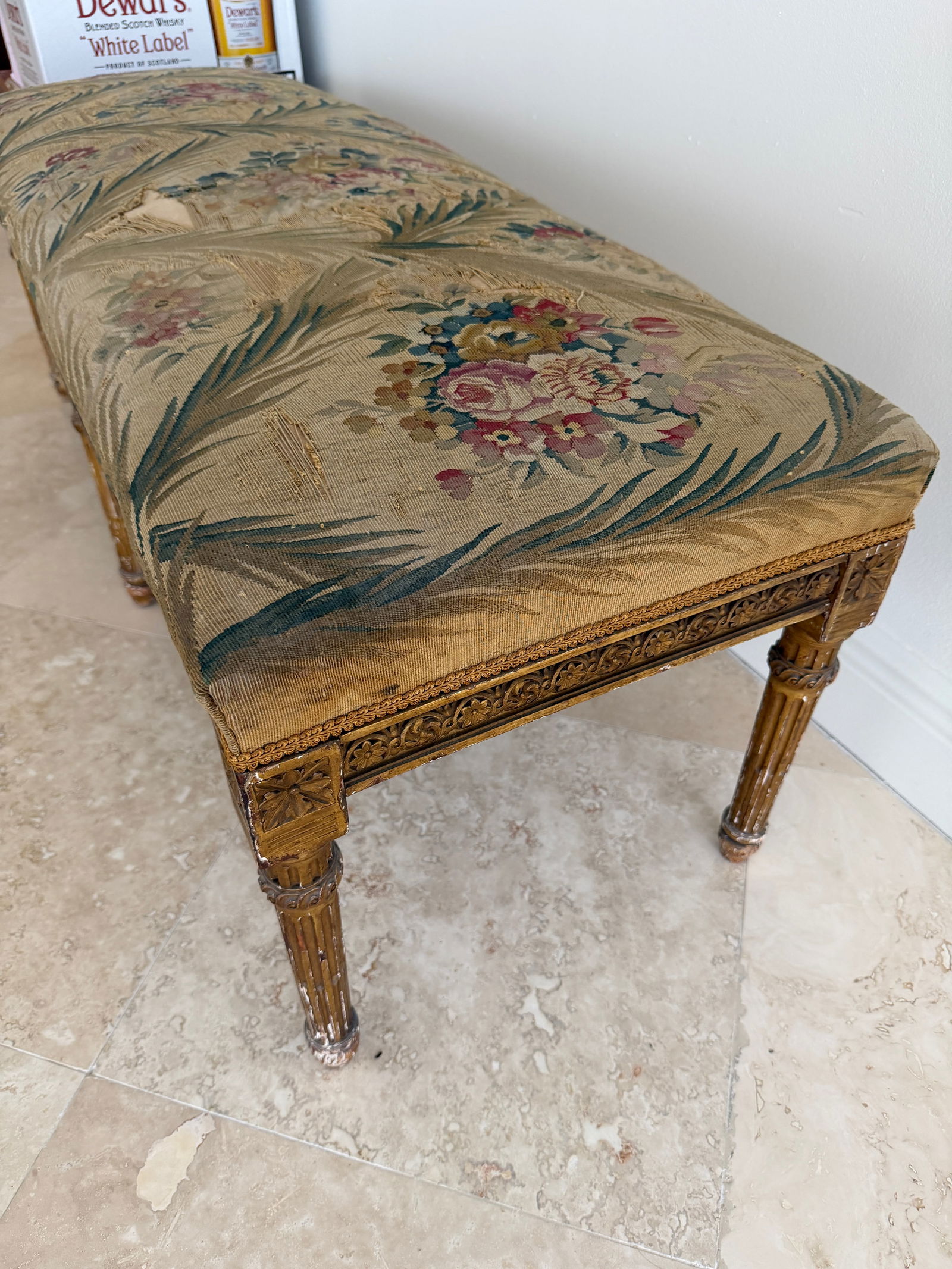 20th Century French Louis XVI–Style Giltwood Upholstered Bench - 4