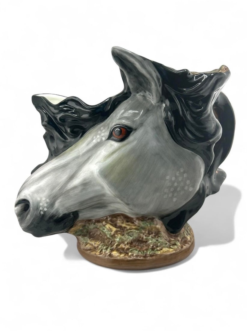 1990s Royale Stratford Double Stirrup Horse & Fox Head Porcelain Pitcher - 2