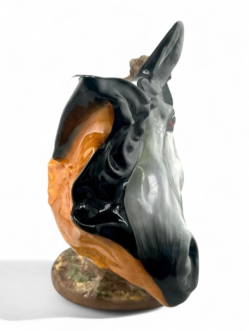 1990s Royale Stratford Double Stirrup Horse & Fox Head Porcelain Pitcher - 3