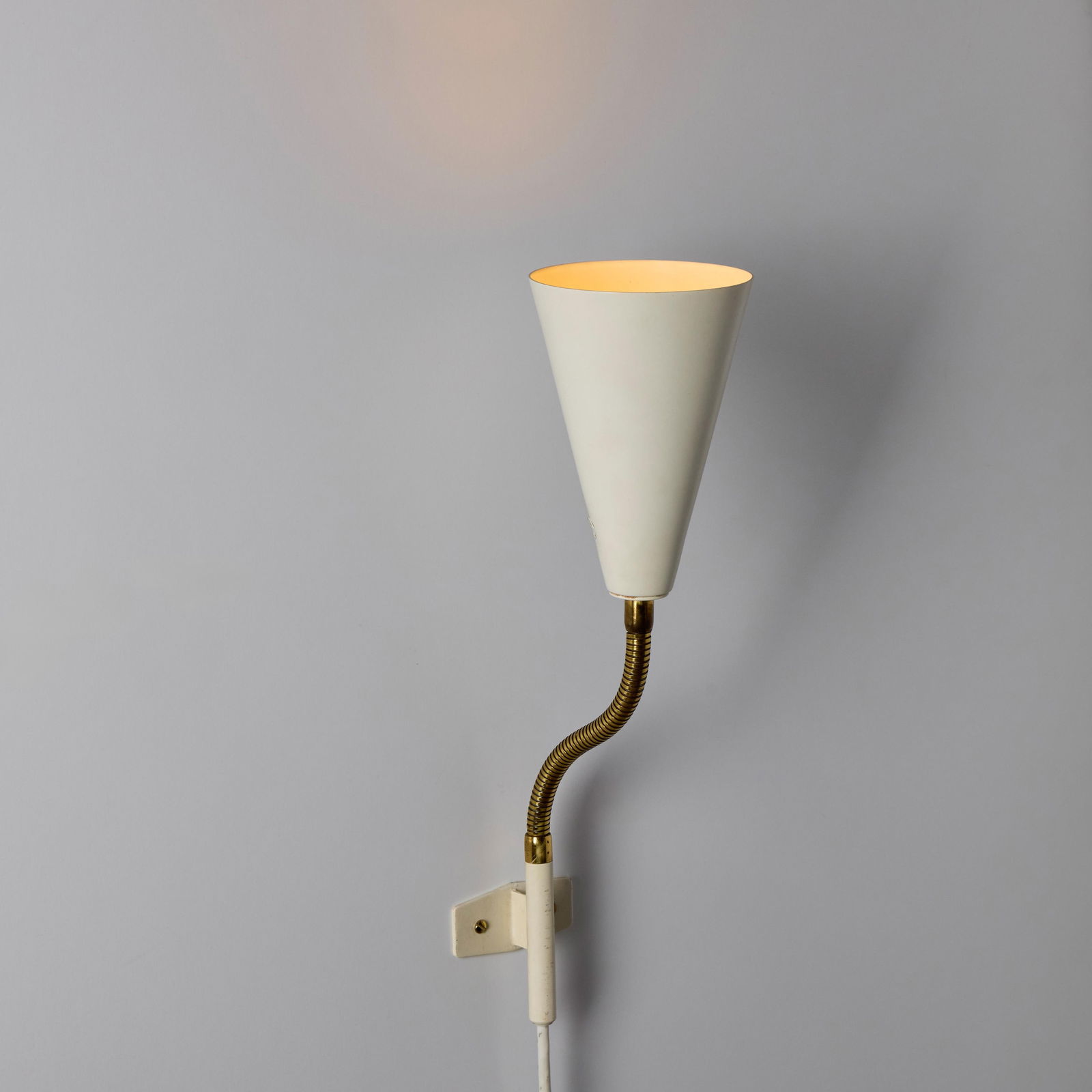 1960s Plug-in White Conical Brass & Metal Wall Lamps Attributed to Hans Agne Jakobsson - a Pair - 13