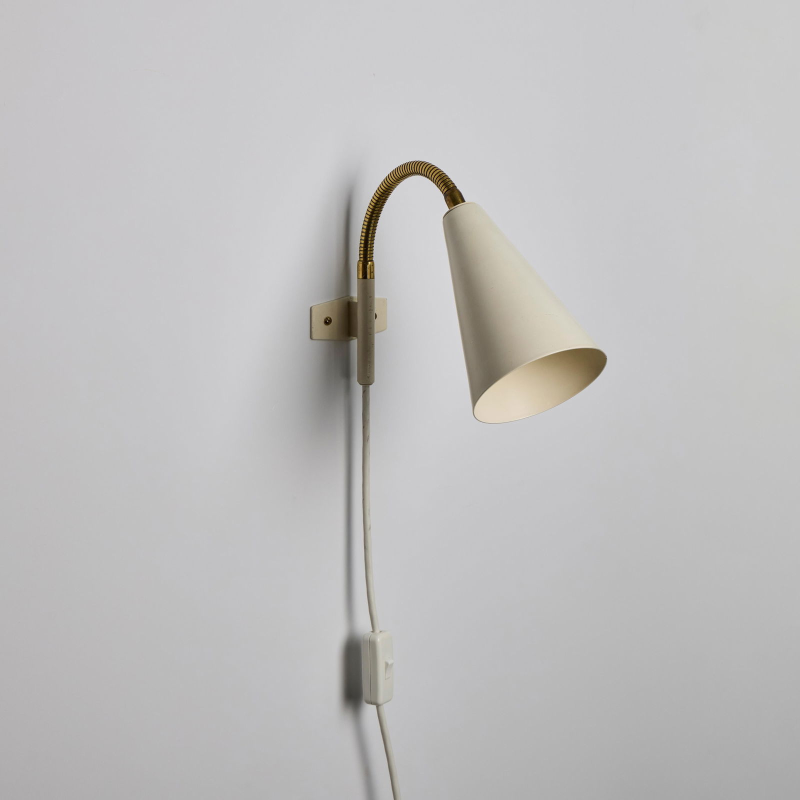 1960s Plug-in White Conical Brass & Metal Wall Lamps Attributed to Hans Agne Jakobsson - a Pair - 3