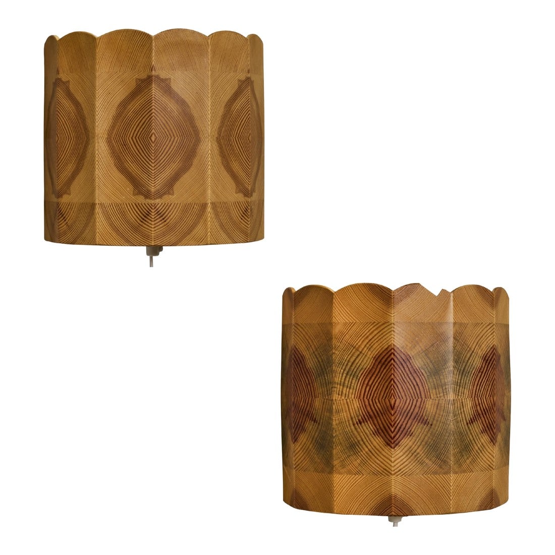 1960s Wood Wall Lamps Attributed to Hans-Agne Jakobsson for Ab Ellysett - a Pair: Pair of 1960s Plug-In Wood Wall Lamps Attributed to Hans-Agne Jakobsson for AB Ellysett Designed and produced by Jakobsson in Markaryd, Sweden and executed in thin sheets of gently curved bent pine
