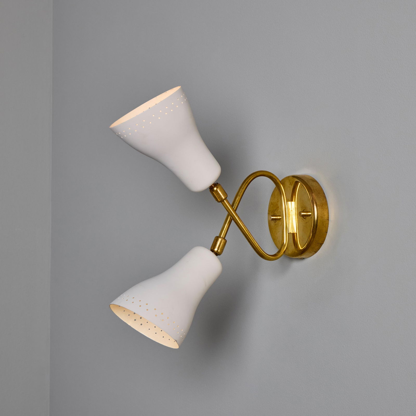 1950s Stilux Milano White Perforated Double Shade Wall Lamp - 15