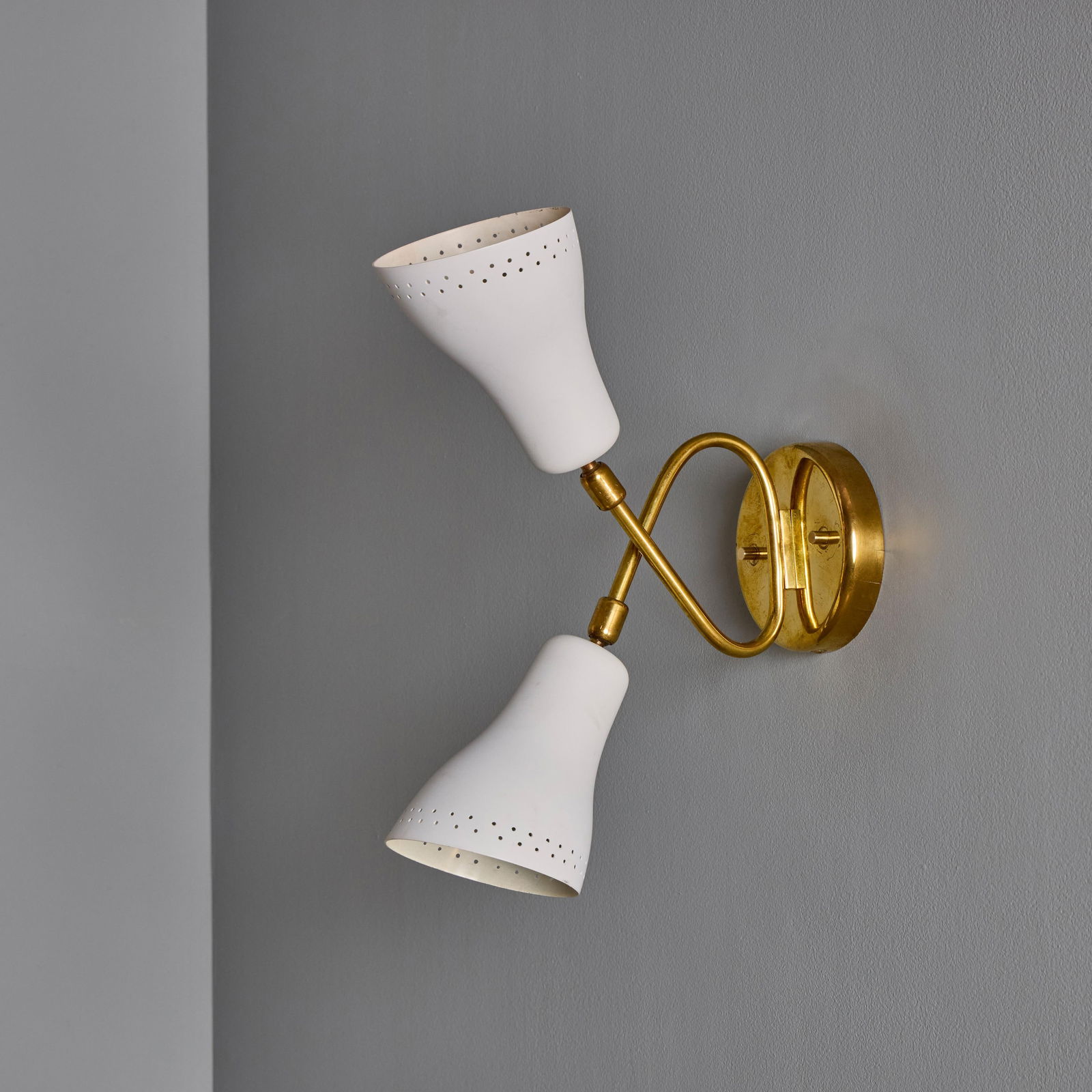 1950s Stilux Milano White Perforated Double Shade Wall Lamp - 5