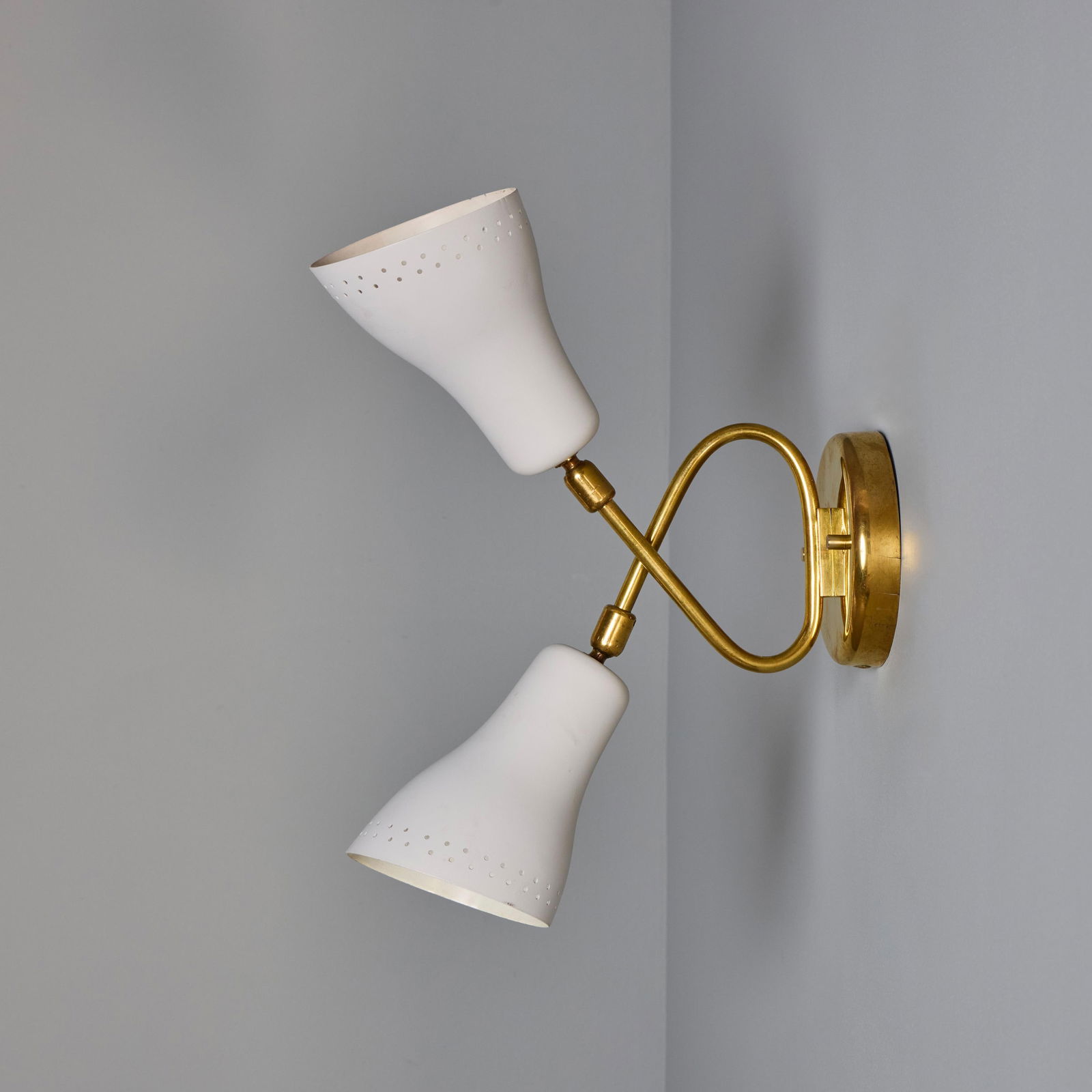 1950s Stilux Milano White Perforated Double Shade Wall Lamp - 7