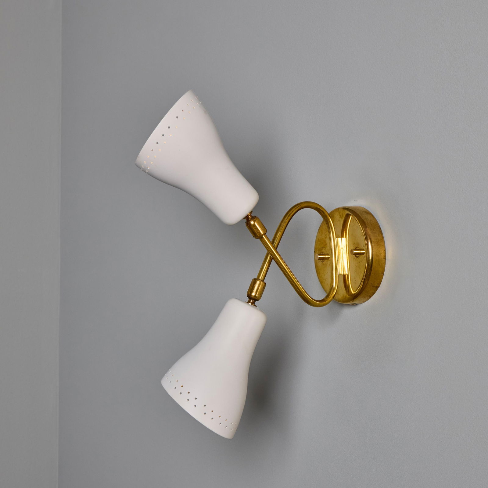 1950s Stilux Milano White Perforated Double Shade Wall Lamp - 8