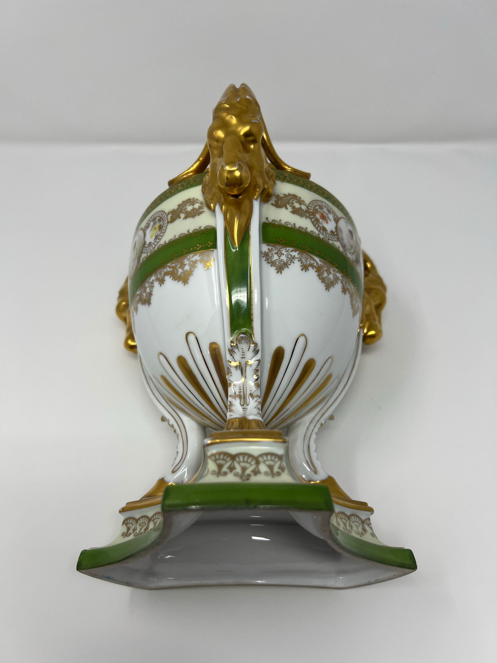 Antique Royal Bavaria "Louis Seize" Hand-Painted Portrait Urn With Ram Head Handles, Circa 1900 - 12