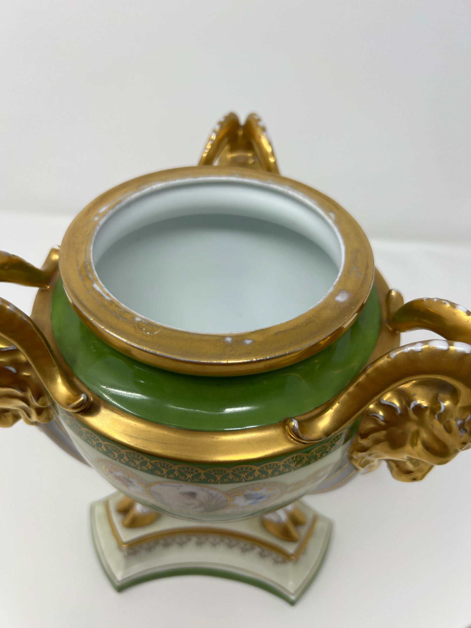 Antique Royal Bavaria "Louis Seize" Hand-Painted Portrait Urn With Ram Head Handles, Circa 1900 - 6