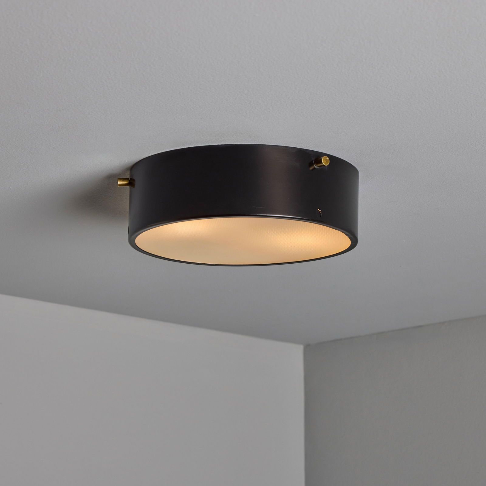 1960s Round Black Metal and Opaline Glass Ceiling Lamp by Bruno Gatta for Stilnovo - 8