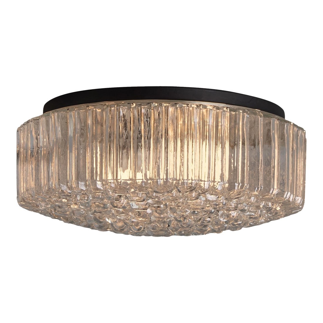1960s Helena Tynell Model #A668 Bubble Glass Flush Mount for Limburg: 1960s Helena Tynell Model #A664 Bubble Glass Flush Mount for Limburg. Executed in thick textured bubble glass and painted metal mount. When lit, it casts a soft amber glow. Can be ceiling or wall