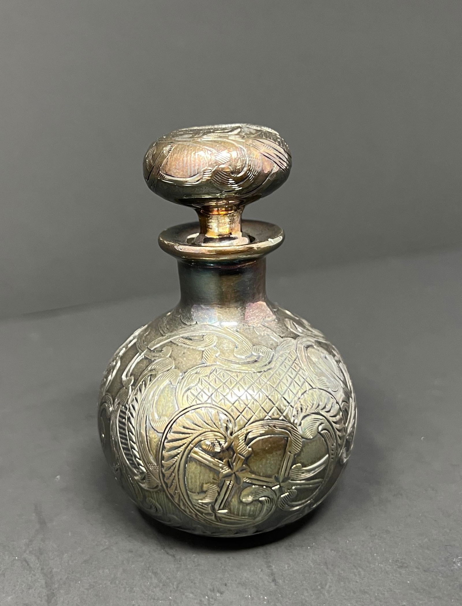 Alvin Art Nouveau Sterling Silver Overlay Perfume Bottle, c.1900 (3.25 In.) - 10