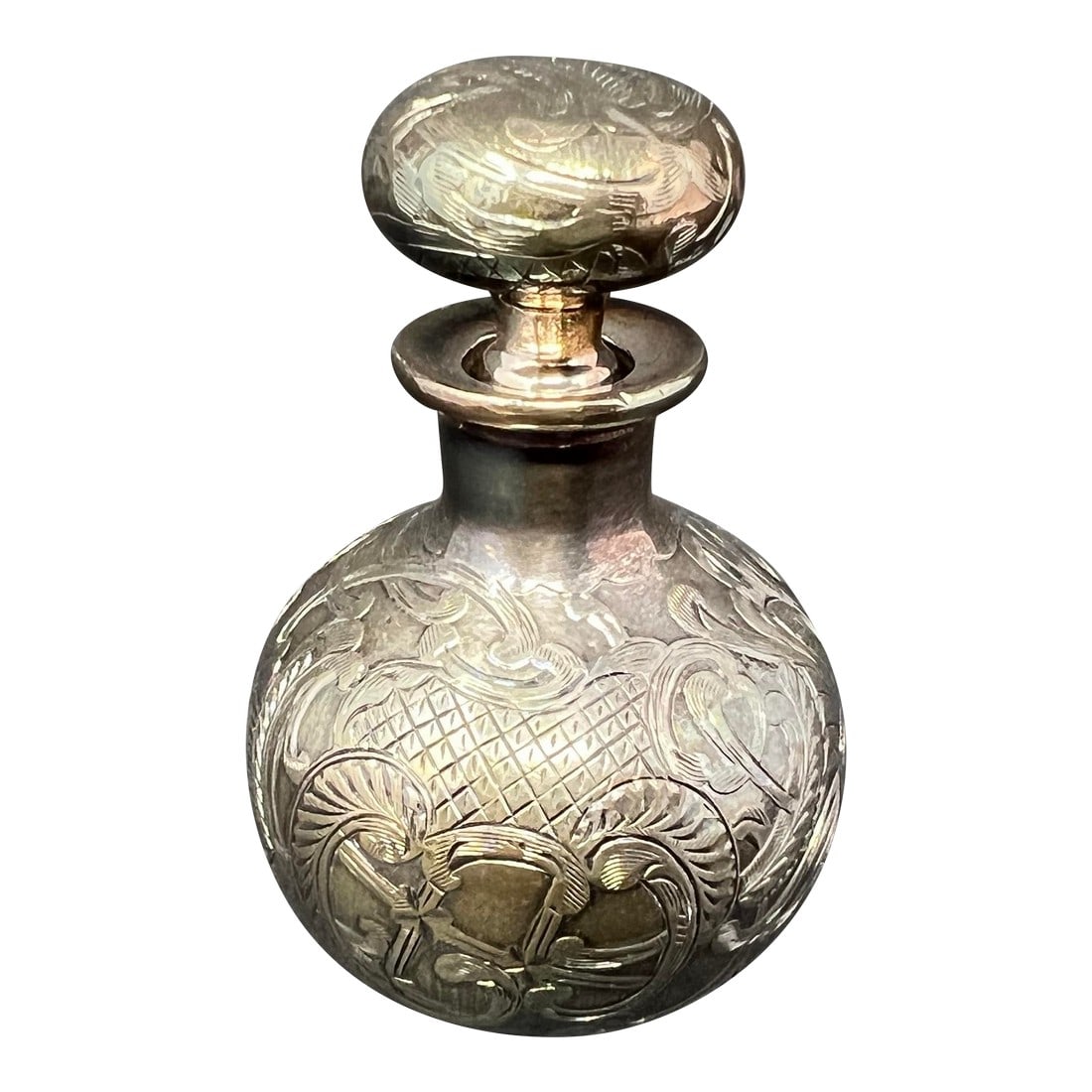 Alvin Art Nouveau Sterling Silver Overlay Perfume Bottle, c.1900 (3.25 In.) (1 of 10)