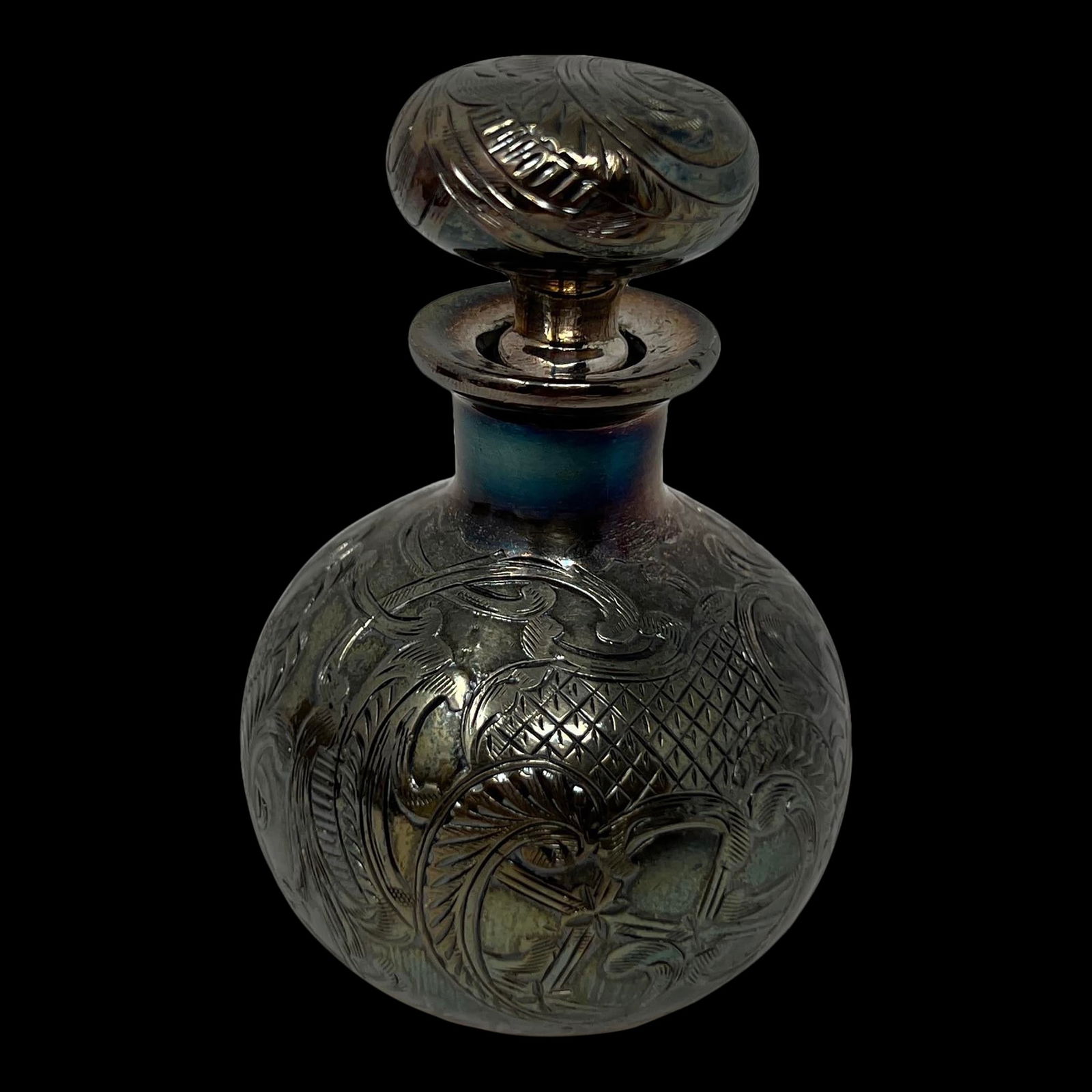 Alvin Art Nouveau Sterling Silver Overlay Perfume Bottle, c.1900 (3.25 In.) - 2