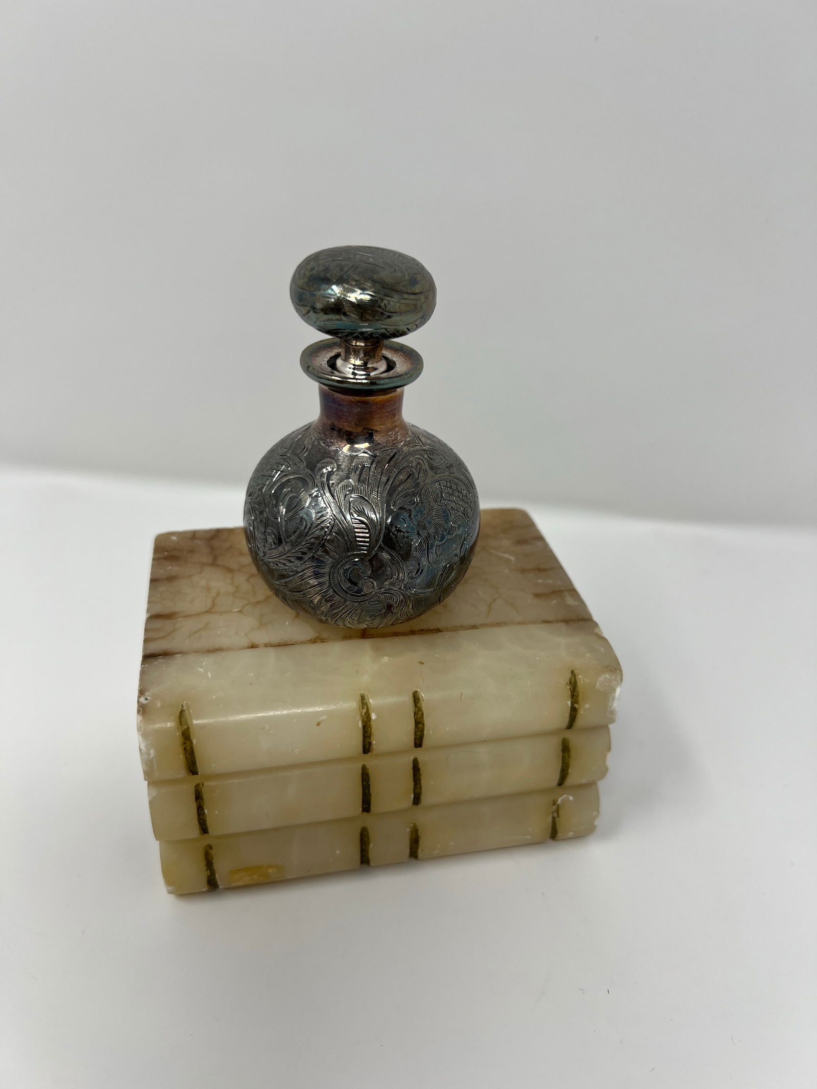 Alvin Art Nouveau Sterling Silver Overlay Perfume Bottle, c.1900 (3.25 In.) - 3