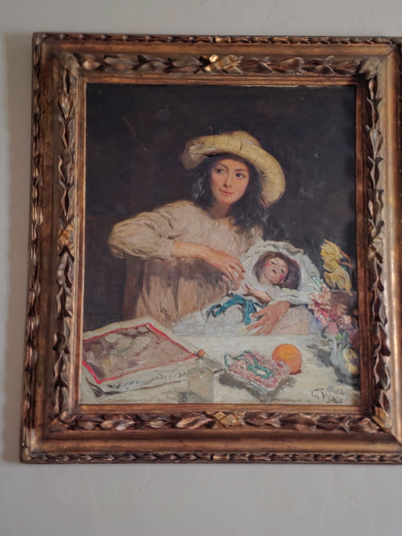 Vincenzo De Stefani Painting of a Young Girl With a Doll - 2