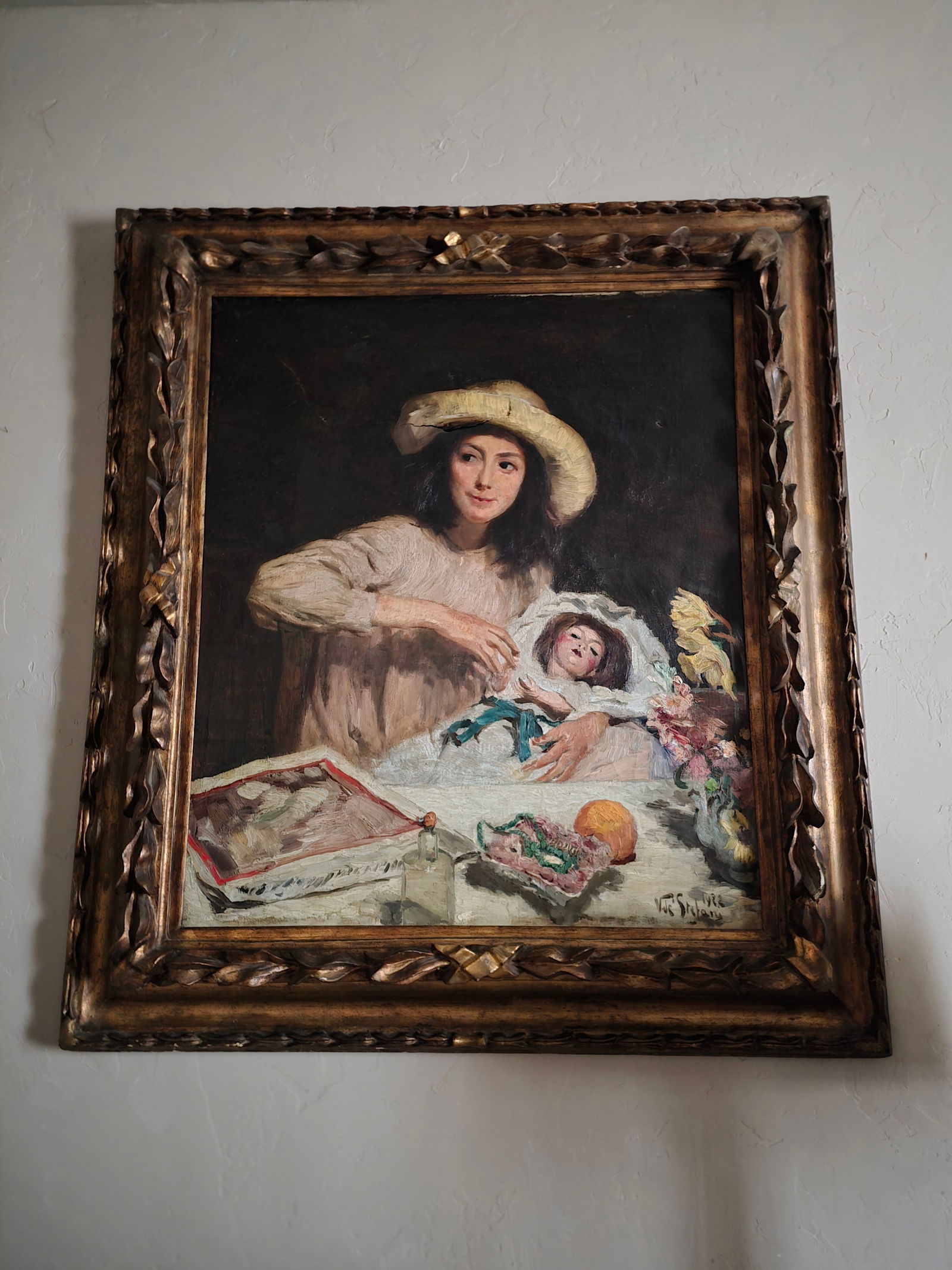 Vincenzo De Stefani Painting of a Young Girl With a Doll - 7
