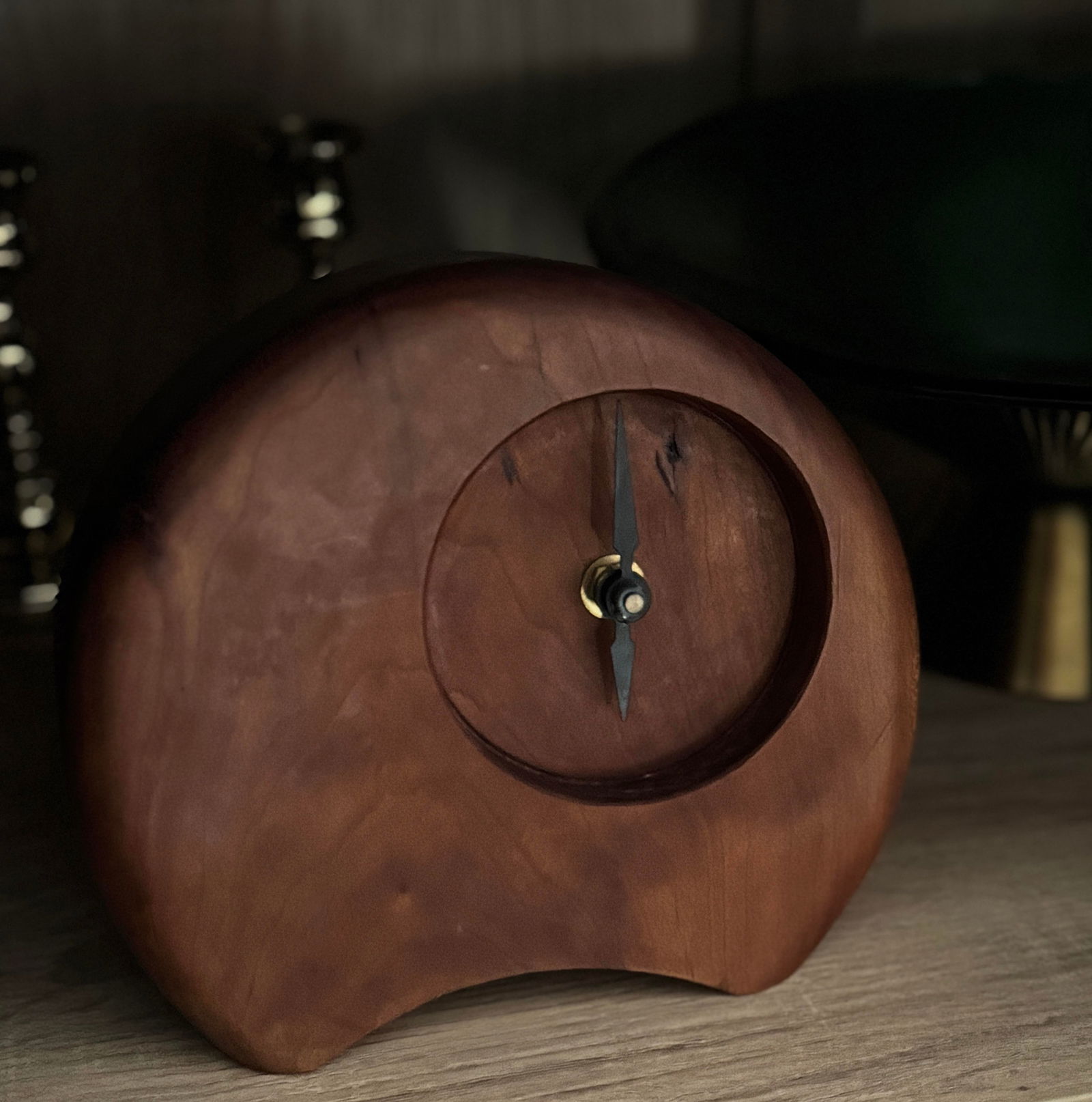 Signed Mid-Century Modern Hand-Carved Wooden Desk Clock - 2