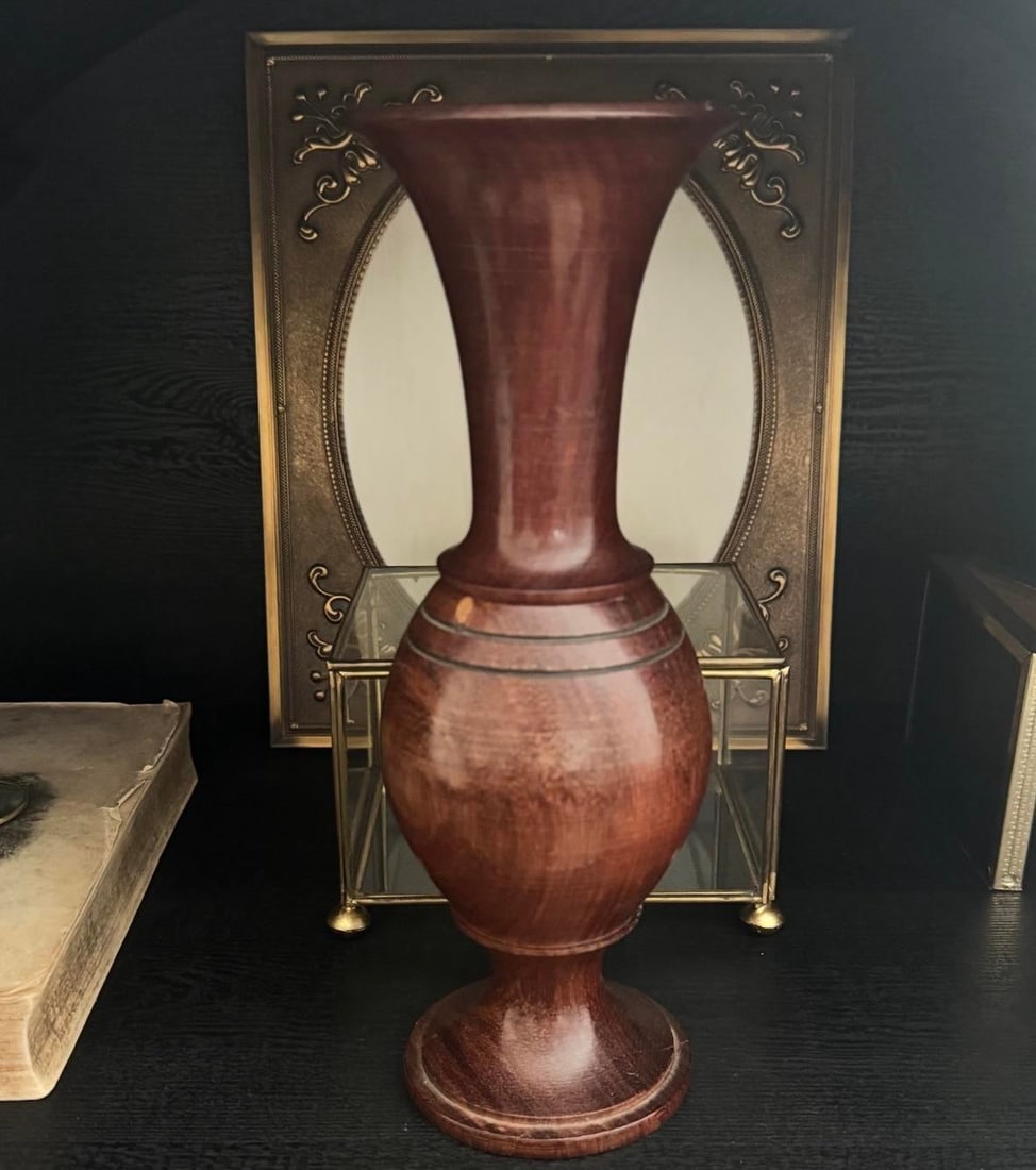 1960s Sculptural Solid Mahogany Hand-Turned Vase - 2