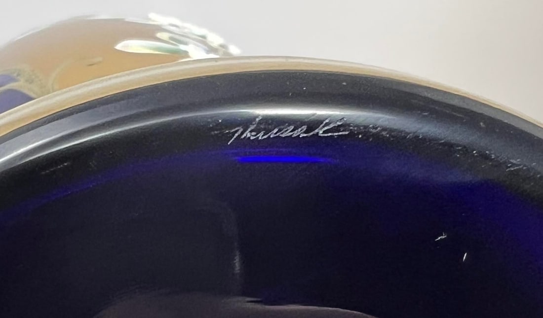 Signed Antique Moser Karlsbad Cobalt & Gilt Enamel Art Glass Garniture Set, 3 Pieces, Circa 1900 - 10