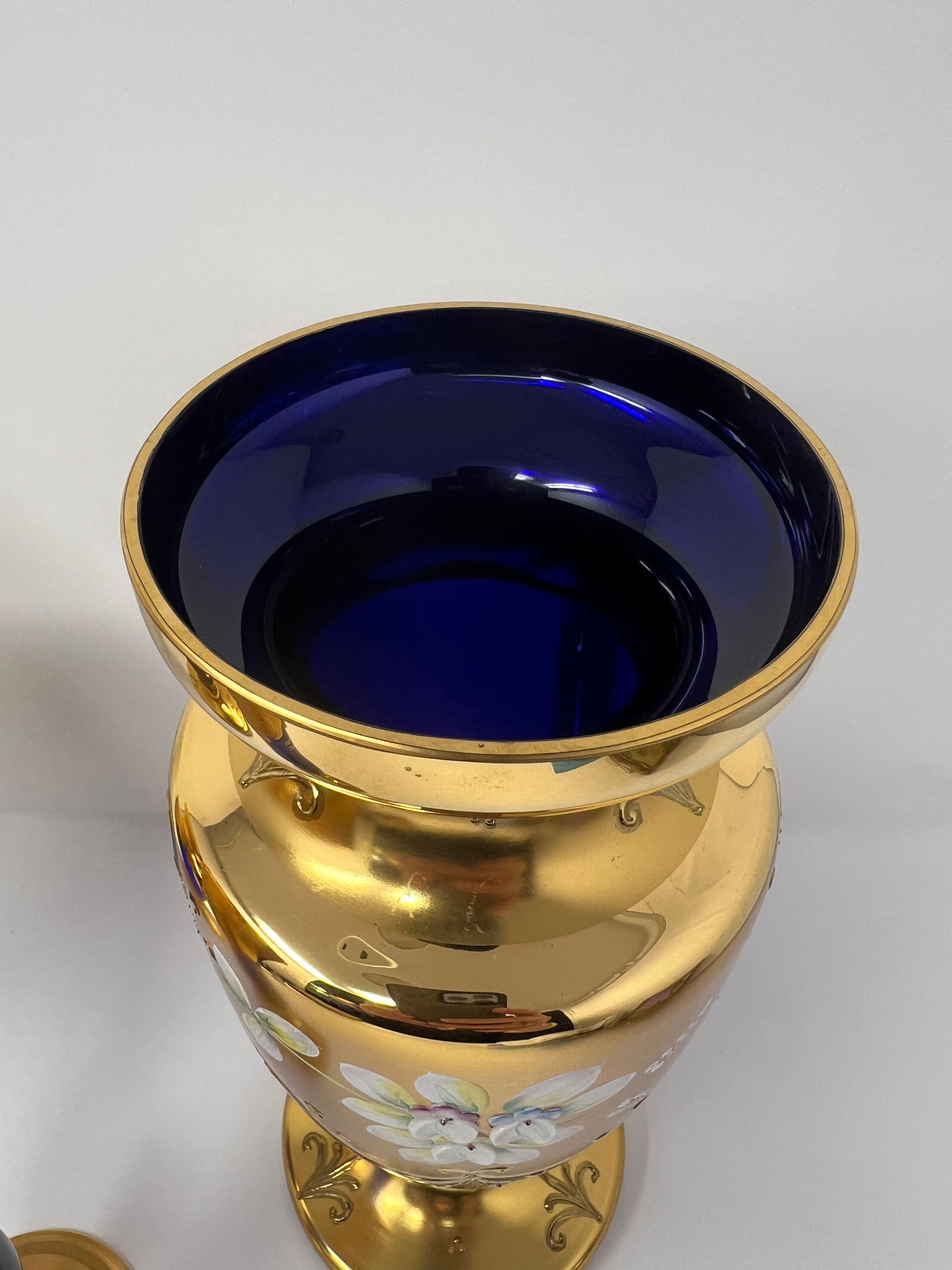 Signed Antique Moser Karlsbad Cobalt & Gilt Enamel Art Glass Garniture Set, 3 Pieces, Circa 1900 - 7