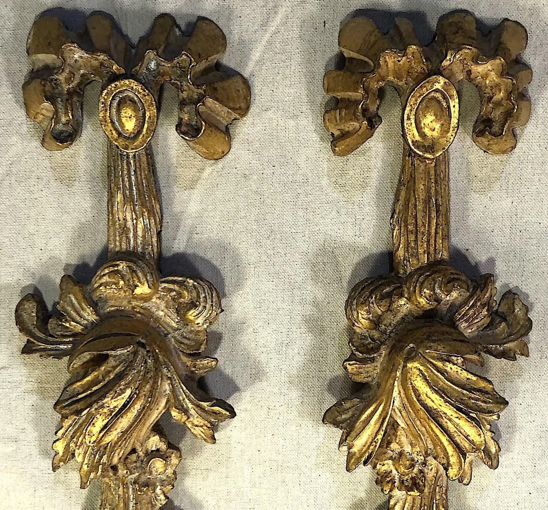 Neoclassical Carved Gilt Wall Swags - Pair - 2