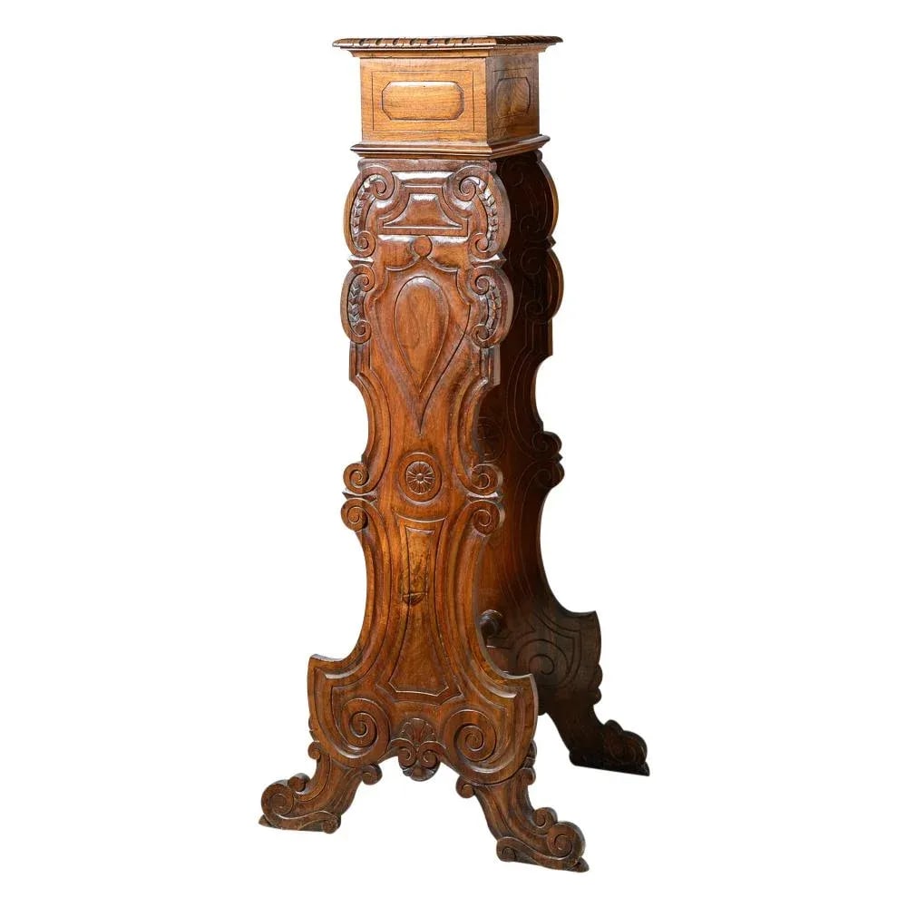 Antique Italian Sgabello Walnut Pedestal - 10